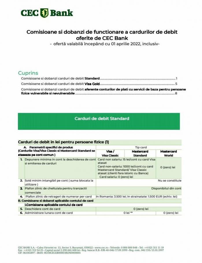 Tarife carduri de debit. CEC Bank (2022-05-31-2022-05-31)